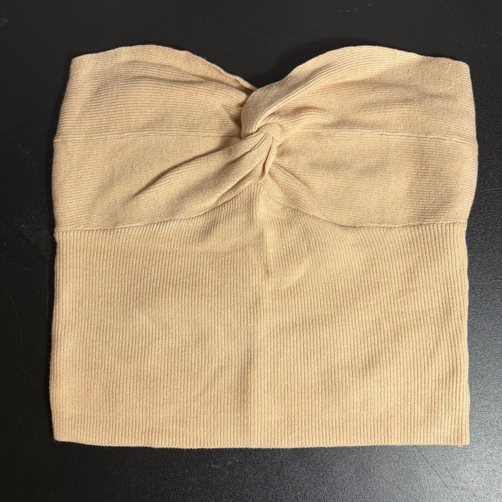 EFAN Beige Ribbed Knit Twist Front Tube Top Sweetheart Neck Cropped Tank Size M